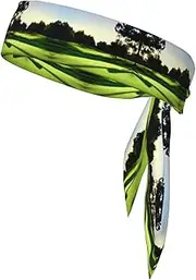 [YANYU] Golf Course Print Sports Head Tie Sweat Wicking Head Tie Quick Dry Adjustable for Men and Women