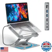 Adjustable Laptop Stand with 360 Rotating Base and USB Docking Station for Ma