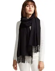 Womens Large Soft Cashmere Feel Pashmina Shawls Wraps Light Scarf Black