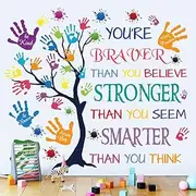 Colorful Inspirational Quote Wall Decal-You’re Braver Than You Believe, Stronger Than You Seem, Smarter Than You Think, Motivational Quote Phrases Wall Sticker Kids Room Nursery, Classroom Decor.