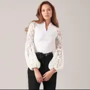 Nwt Anne fontaine lesarine ballon lace sleeve top sz 42 #K1