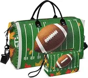 [ZRYSMY] Duffel Bag for Traveling, Thanksgiving Football Leaves Travel Bag Gym Bag, with Multiple Interior Pockets Shoulder Weekender Bag for Women Men with Toiletry Bag 20.5L x 1.9W x 13.8H