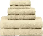 LINENOVA 6 Piece Towel Set with 2 Bath Towels,2 Hand Towels, and 2 Washcloths, 100% Combed Cotton Ultra Soft Highly Absorbent 550GSM Bath Towel Set for Bathroom, Gym, Yoga (Linen)