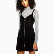 NWT Topshop Zip-Up Corduroy Dress - Jumper - Deep Dark Green Black - Size 8