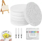 Magic Puffy Paint, Magic Foam Texture Painting kit, 3D Drawing Canvas Sponge with Water Brush, Foam Texture Blank Painting Paper, DIY Bubble Drawing Pens Art Supplies (Round Set)