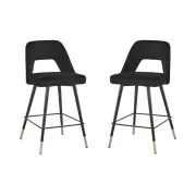 HomeStar Set of 2 Delphi Velvet Fabric Kitchen Bar Stool - Black