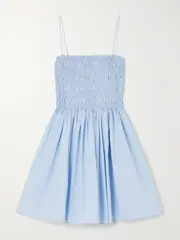 [Matteau] Matteau - Shirred Organic Cotton-poplin Mini Dress - Light blue - 5 5 Blue