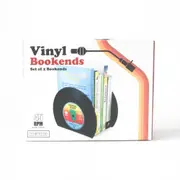 2pc Gift Republic Vinyl Record Bookends Retro Decor Book Holder Stand Black