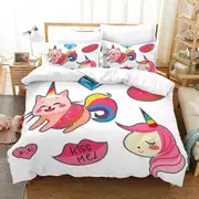 v2549 Bed Sheets Cat Lovely Animal Duvet Cover Bedding Set Comforter Linen Pillowcases Quilt Cover Home Decor Single Double Twin King Queen 3-Piece Be