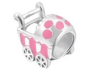 Silver Pink Baby Pram Bead