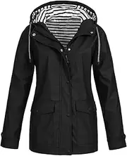[Tcremisa] Women's Raincoats Waterproof Rain Jacket Long Sleeve Windbreaker Lightweight Outdoor Hooded Trench Coats