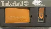 Timberland Mens Billfold Leather Wallet with Key FOB Gift Set Light Brown