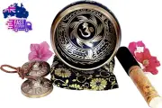Large 5 Inch Tibetan Peace Mind Sound Singing Bowl Tingsha Cymbals Set - with Ma
