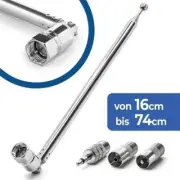 Silver 74cm Telescopic Antenna Replacement F Plug DAB FM Radio FM AM Car Audio