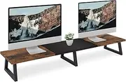 TEAMIX 42 inch Large Dual Monitor Riser, Extra Long Stand Riser Wide TV for 2 Monitors Wood & Steel Desktop Desk Organization Home Office, Brown+black,(DS100EB)