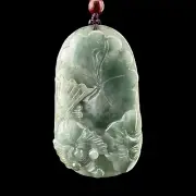 Certified Grade A Burma Green Jadeite Pendant with Lotus Leaf and Fish Design