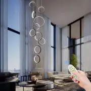Modern Led Chandelier Lighting,Dimmable with Remote Control 10 Rings Black Pe...