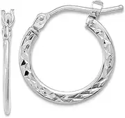 [JewelryWeb] 14k White Gold Sparkle Cut and Polished Hoop Earrings 15.37x14.2mm Wide 1mm Thick-Hoop Earring for Women