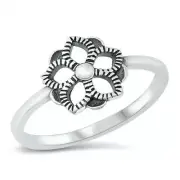 Flower Ring Genuine Solid Sterling Silver 925 Oxidized Face Height 10 mm Size 10