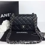 CHANEL COCO A01112口蓋包 經典 鏈帶包 荔枝牛皮 金CC 肩背包 23CM 黑銀鏈