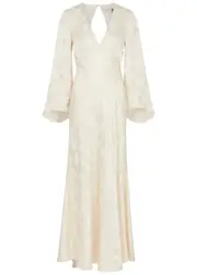 Rixo Rosabella Floral-jacquard Silk-satin Maxi Dress - Ivory - 14 (UK14 / L) 14 (UK14 / L)