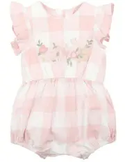 [Bebe by Minihaha] Lara Embroidered Check Romper in Pink