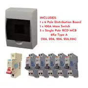 Lanx Complete 6 Pole/Way Switchboard+6KA RCBO RCD MCB (Type A)+Main Switch Board