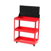 3 Tiers Metal Tool Trolley Cart With Pegboard Hooks Workshop Storage Trolleys