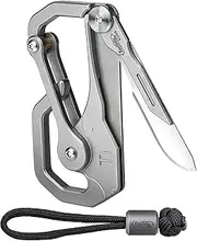[KeyUnity] KU00 Titanium Quickdraw Carabiner with Folding Knife, B Shaped EDC Multifunctional Keychain with 2 Inch Ruler, Palm Sized Lightweight Stainless Body Perfect for Home/Office/Camping