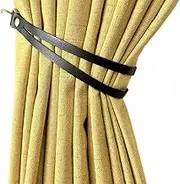 JfwuHap Leather Curtain Tiebacks ， 2 Pcs Curtain Tiebacks,Leather Curtain Rod Holder,Thicken Curtain Tieback Ropes for Office Cafe Balcony Curtain Buckle Decorative (Black)