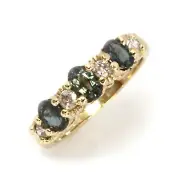 Natural Real Alexandrite Solid 14k Yellow Gold Anniversary Ring with Diamonds