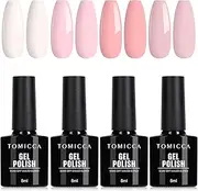 TOMICCA Gel Nail Polish Pink Nude White Set, 4Pcs Gel Polish Set Pastel Neutral Soak Off LED/UV Gel Nail Polish Kit French Manicure Gel Nail Kit for Nail Art Salon Home DIY, 8ml