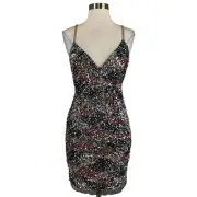 Aidan Mattox Women's Cocktail Dress Size 6 Blue Sequined Backless Mini Sheath