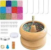 Bead Spinner with 5 Beading Needles, Spin Bead Loader for Jewelry Making, Wood Stringing Bead Holder for Craft Seed Beads (Bead Loader)