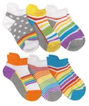Jefferies Socks Girls Sport School Low Cut No Show Ankle Rainbow Tab Socks 6 PK