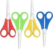 4 Pack Childrens Scissors Set - Kids Scissors with Safety Blunt Tips, Colourful Plastic Handles, Measuring Scale for Art and Craft