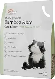 Whisker Wonderland Cat Litter, Bamboo Fibre, 2 kg, Superior Odour Control, Clumping, Flushable