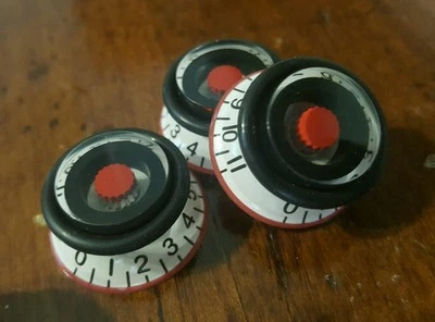 3 Guitar Speed Grip Push/Pull Top Hat Knobs.. Red/White/Black... JAT