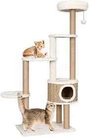 All-Season Cat Tree with Luxury Cushion, Cat Tower with Scratching Post for Indoor Large Cats, Kittens, 60 x 40 x 148 cm, Seagrass