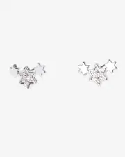 Silver Cubic Zirconia Curved Star Stud Earrings