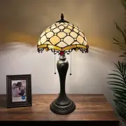 Tiffany Style Table Lamp Beige Stained Glass Crystal Bean LED Bulbs Include 22”H