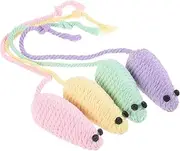 Happyyami 4pcs Cat Mice Toys Interactive Soft Cotton Rope Mouse Shape Toys for Indoor Cats