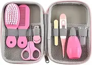 AnnuoYi Baby Grooming Kit, 8 in 1 Baby Hair Brush/Nail Clipper/Nose Cleaner/Finger Toothbrush/Nail Scissors/Manicure Kit for Baby Body Care Grooming Set (Pink)