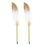 2 Pcs 10 Inch Feather Ballpoint Pen Vintage Quill Pen, White