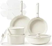 Pots and Pans Set Non Stick, 15pcs Kitchen Cookware Sets, Dishwasher/Oven/Fridge Safe, Space Saving Pots Set, Nonstick Set with Versatile Detachable Handle, Induction RV Set, Cream (Cream Color)