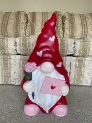Cracker Barrel Pink Valentines Card Gnome w/Pink Rose 25" Blow Mold BRAND NEW