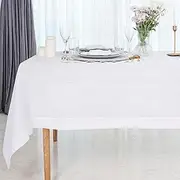 D'Moksha Homes White Tablecloth 60 x 120 Inch, 100% Pure Linen Tablecloth 120 inch, Hemstitch Tablecloth, Rectangle Tablecloth for Summer, Spring, Outdoor Tablecloth - Easy Care, Machine Washable