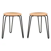 Set of 2 - Storo Bar Stool 45cm - Black Frame - Natural Timber Seat