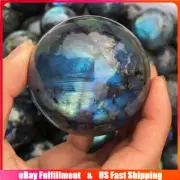 60mm Natural Rainbow Labradorite Moonstone Sphere Quartz Crystal Fengshui Ball