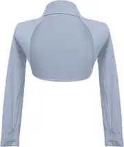 [SEAUR] Ballet Dance Shrug Bolero Girls Blue Long Sleeve Shrug Cute Comfy Shrug Dance Warm Up Crop Tops Modal Bolero Shrug for Leotards Dress 15-16T